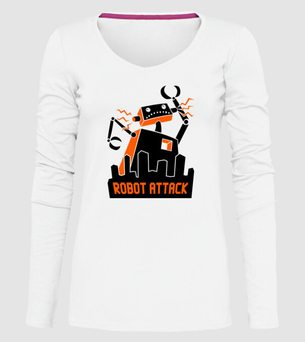 Robot Attack model alb pe tricou