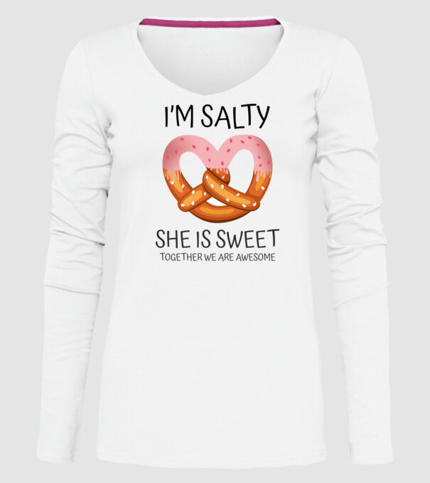 'I''m Salty She is sweet' model alb pe tricou