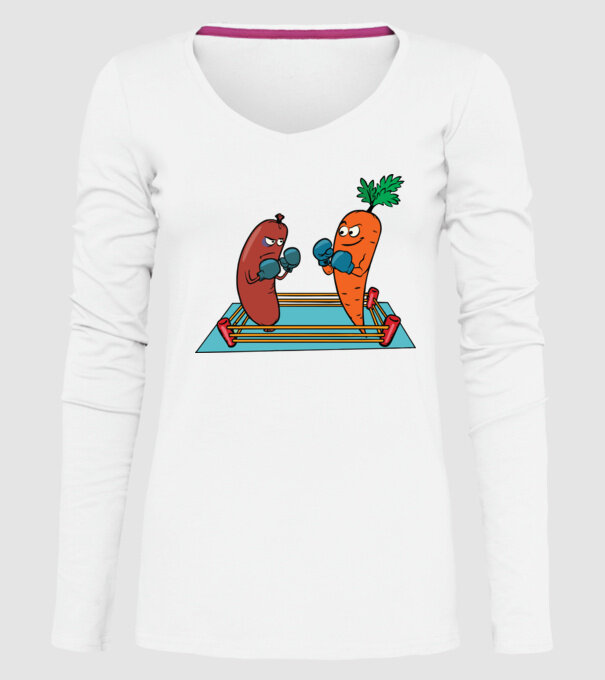 sausage vs carrot model alb pe tricou