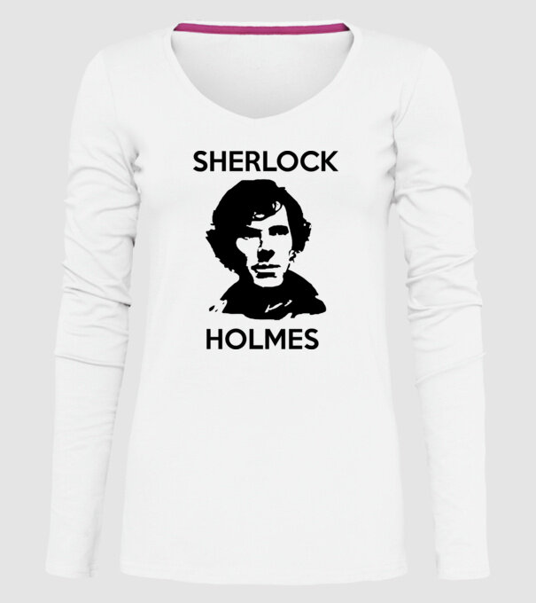 Sherlock model alb pe tricou