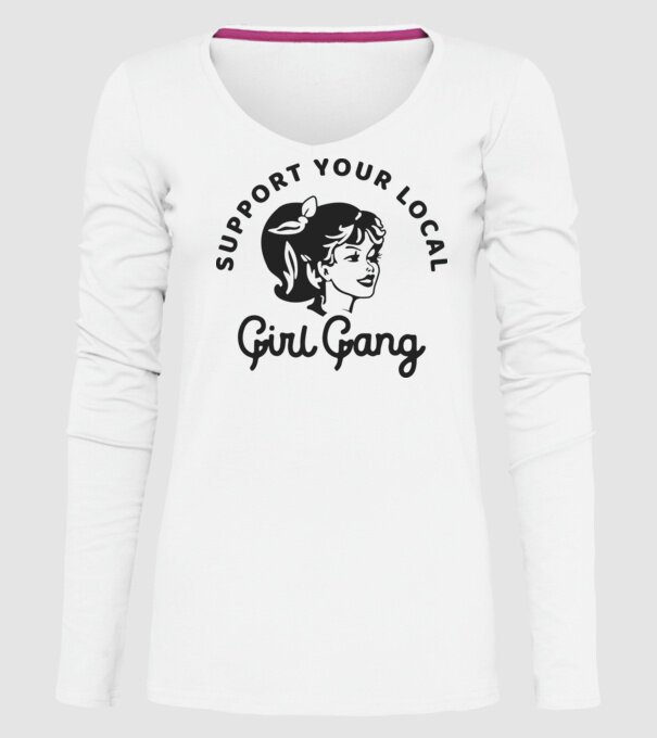 Support your local girl gang pe fond alb -01 model alb pe tricou