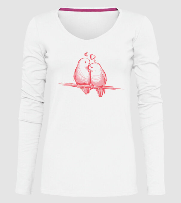 Păsări îndrăgostite model alb pe tricou