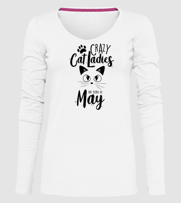 Crazy Cat Ladies are born in May model alb pe tricou