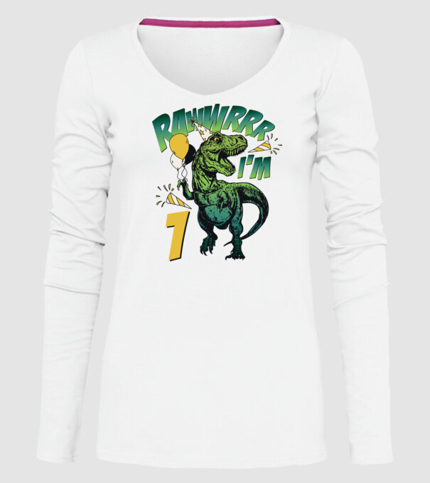 'Birthday Dinosaur rawww i''m 1' model alb pe tricou