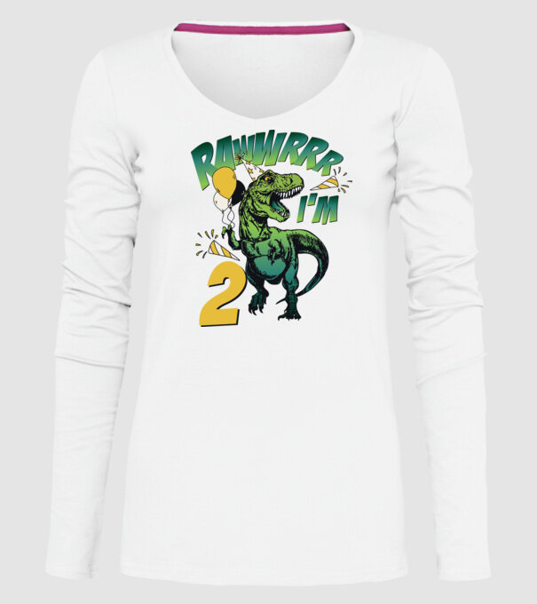 'Birthday Dinosaur rawww i''m 2' model alb pe tricou