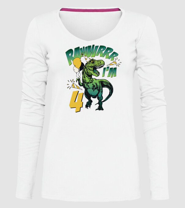 'Birthday Dinosaur rawww i''m 4' model alb pe tricou