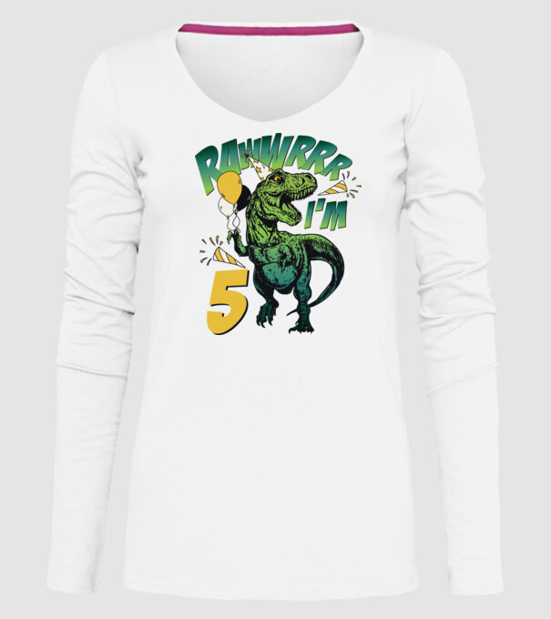 'Birthday Dinosaur rawww i''m 5' model alb pe tricou