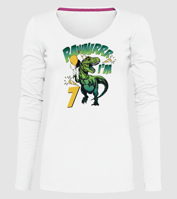 'Birthday Dinosaur rawww i''m 7' model alb pe tricou