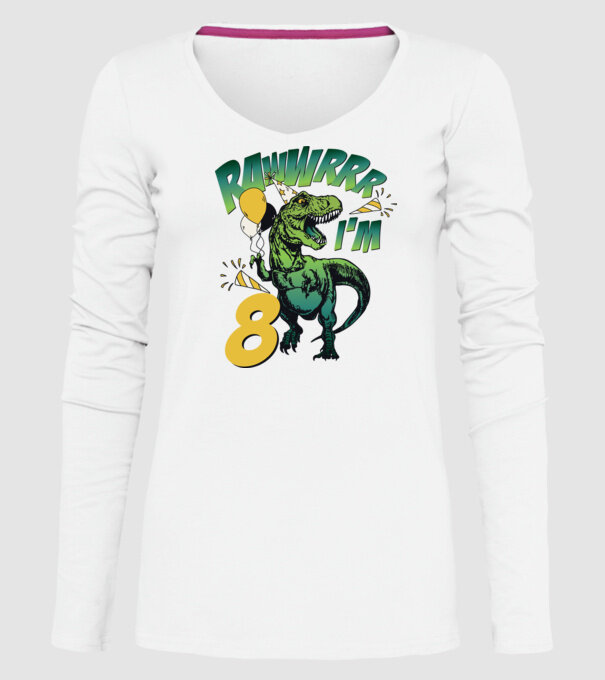 'Birthday Dinosaur rawww i''m 8' model alb pe tricou