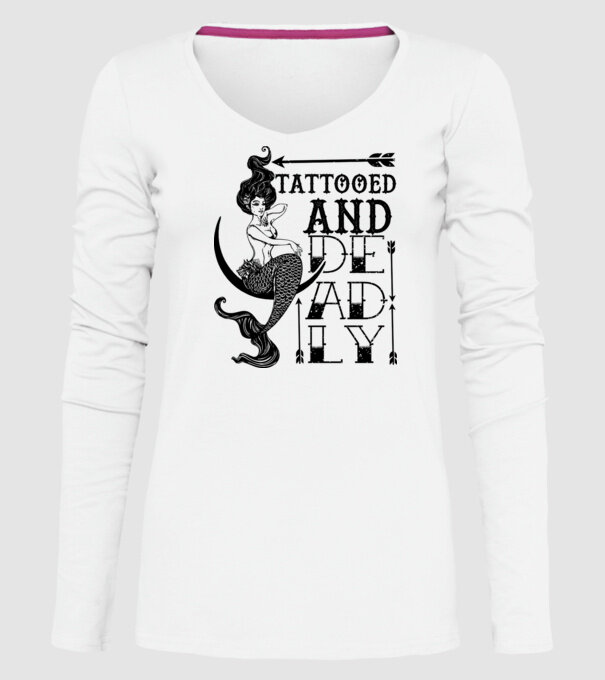 Tattooed and deadly mermaid model alb pe tricou