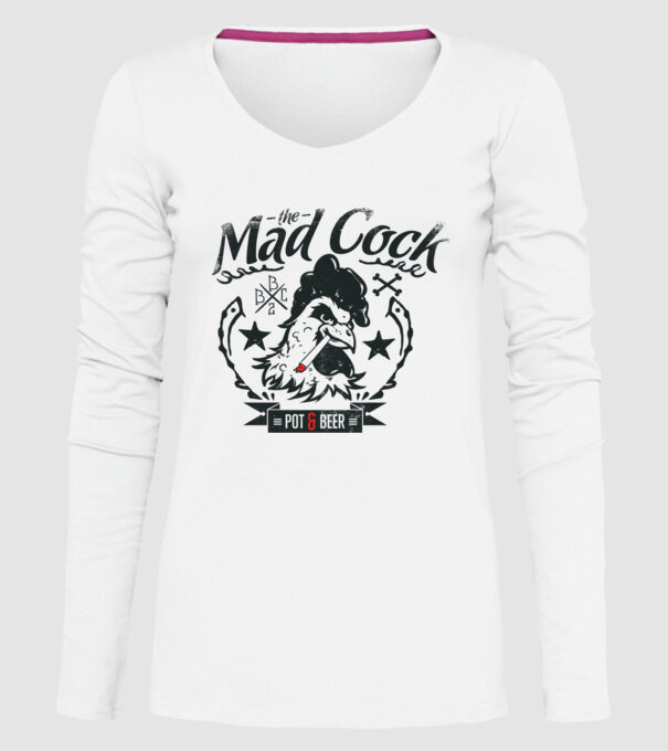 The Mad Cock model alb pe tricou