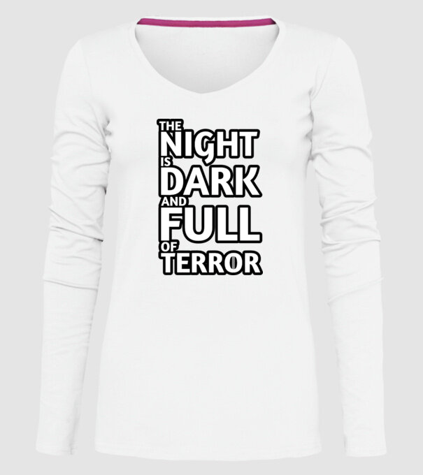 The night is dark and full of terror model alb pe tricou