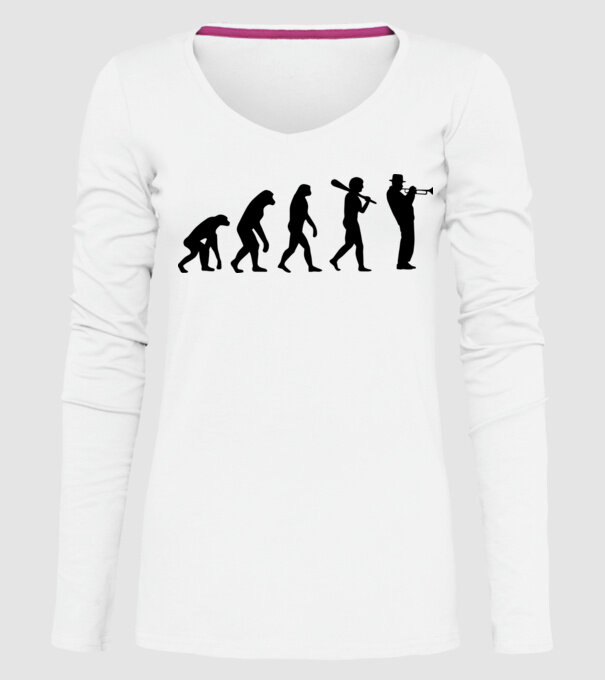 Trombitás evolúció model alb pe tricou