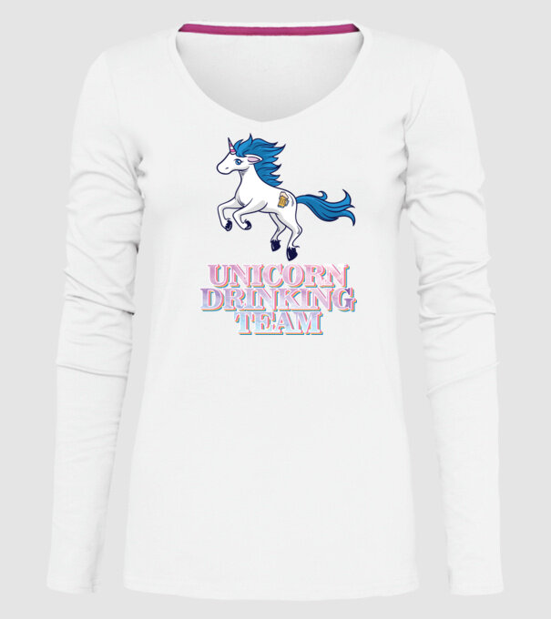 Unicorn drinking team model alb pe tricou