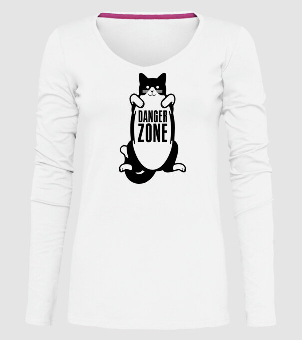 Zonă de pericol pisică model alb pe tricou