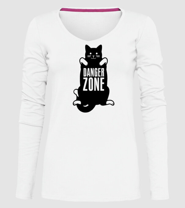 Zonă de pericol pisică model alb pe tricou