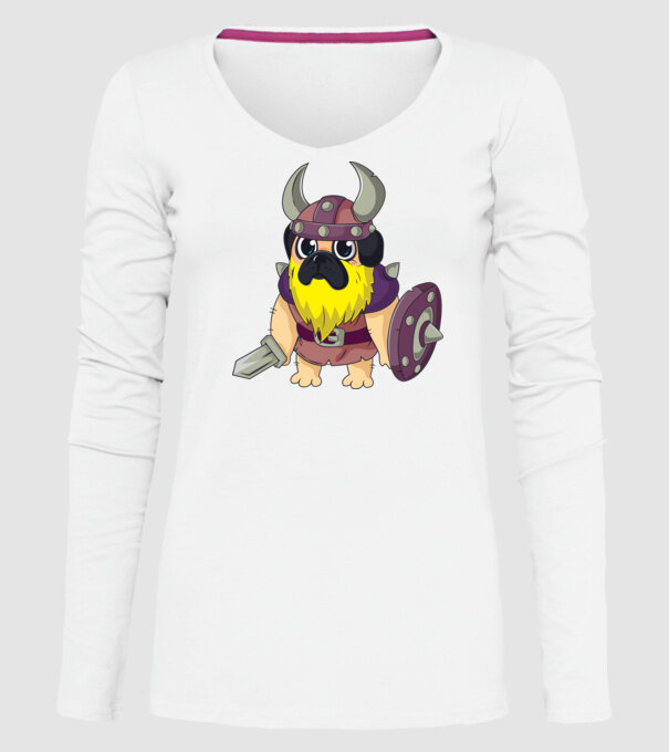 Mops Viking model alb pe tricou