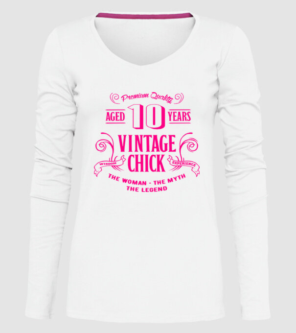 Vintage Chick - 10 model alb pe tricou