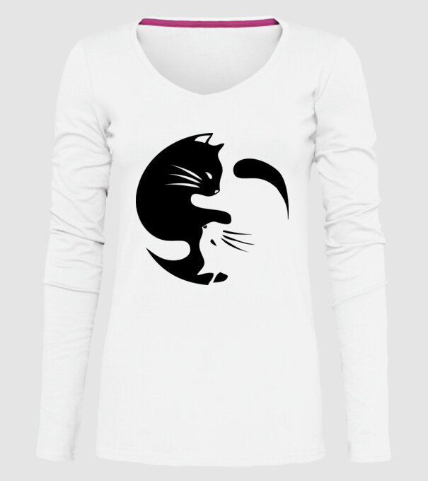 Yin Yang Pisică model alb pe tricou