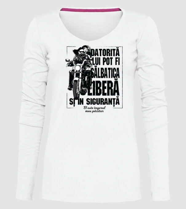 datorită lui pot fi sălbatică, liberă și în siguranță - el este îngerul meu păzitor model alb pe tricou