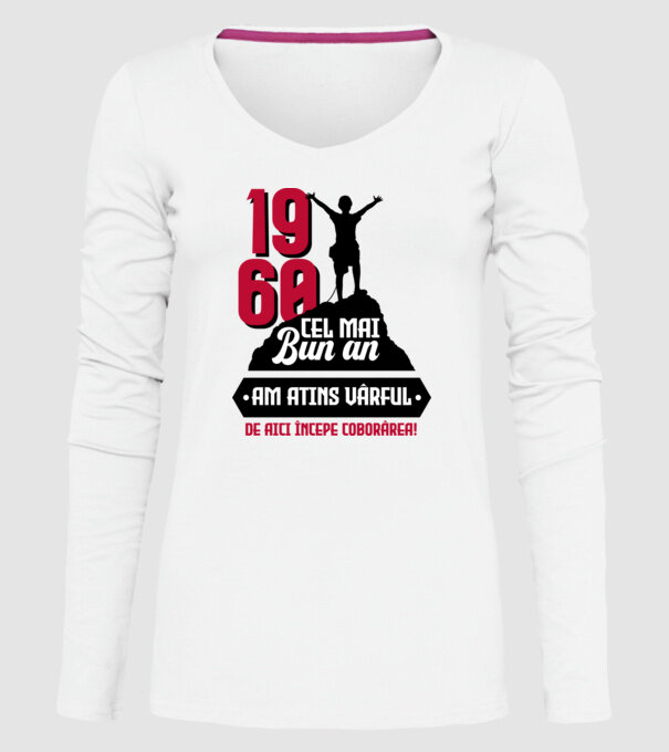 1960 cel mai bun an. Am atins vârful, de aici începe coborârea. model alb pe tricou
