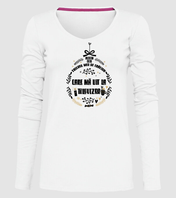 acesta este tricoul meu de Crăciun_care ma uit la televizor model alb pe tricou