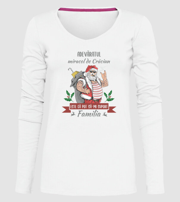 adevăratul miracol de Crăciun este că pot să-mi suport familia model alb pe tricou