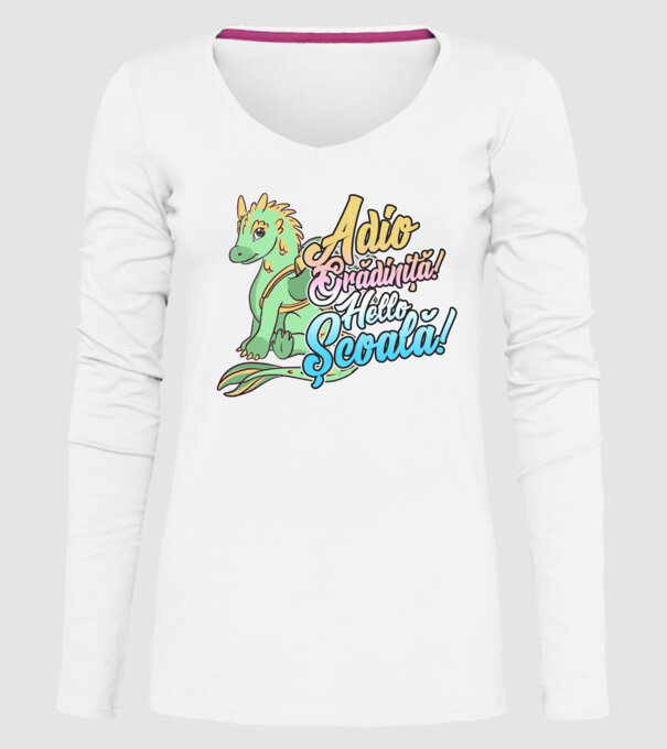 Adio grădiniță! Hello școală! model alb pe tricou