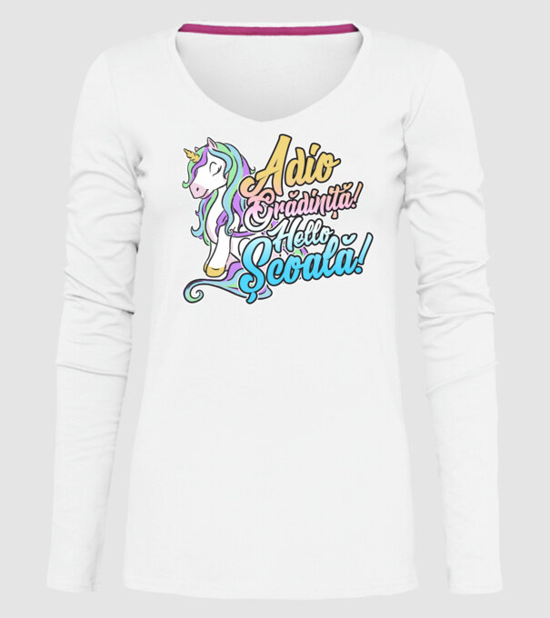 Adio grădiniță! Hello școală! model alb pe tricou