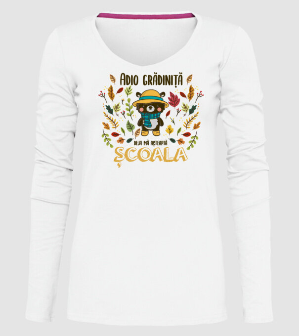 Adio grădiniță, acum sunt deja școlar model alb pe tricou