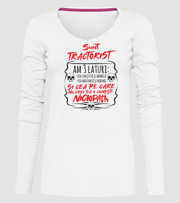 sunt tractorist, am 3 laturi model alb pe tricou
