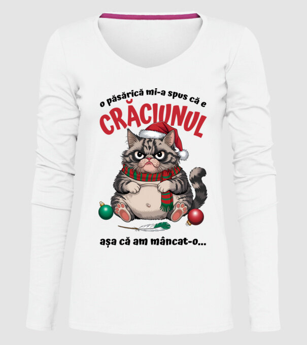 Am mâncat pasărea Crăciun pisică Alb model alb pe tricou