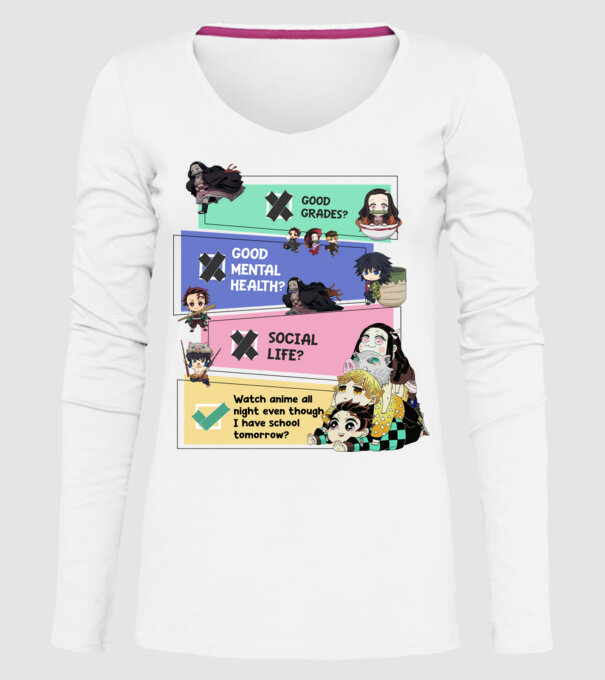 Anime check Demon Slayer model alb pe tricou