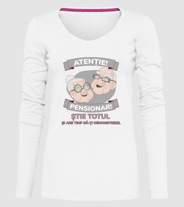 atenție! pensionar! știe totul și are timp să-ți demonstreze. model alb pe tricou