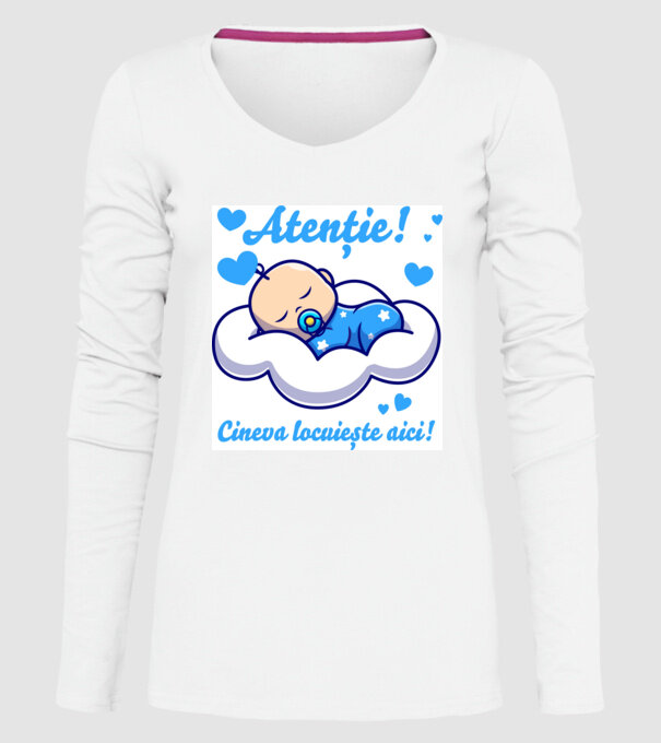 Atenție! Cineva locuiește aici! model alb pe tricou