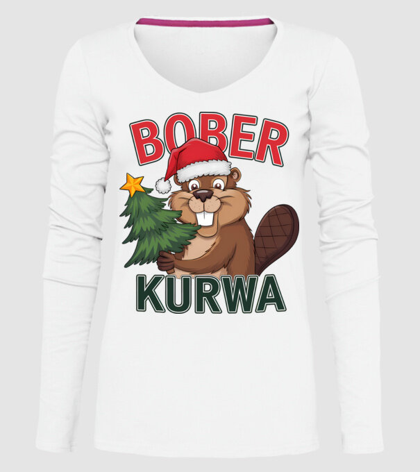 Bober kurwa Christmas model alb pe tricou