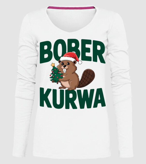 Bober kurwa xmas model alb pe tricou