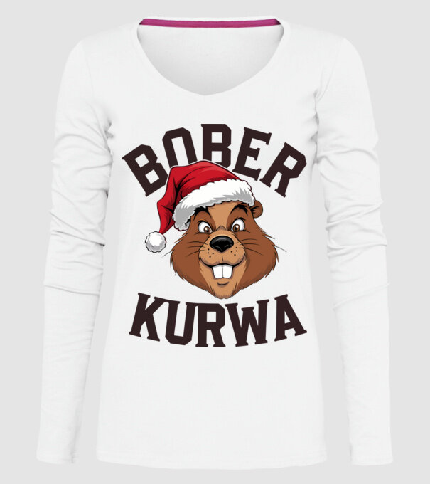 Bober kurwa xmas model alb pe tricou