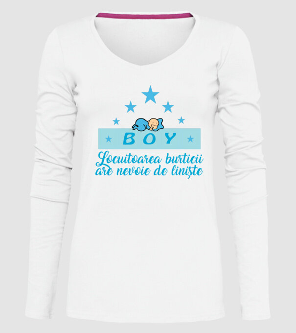 BOY- Locuitorul burticii are nevoie liniște model alb pe tricou