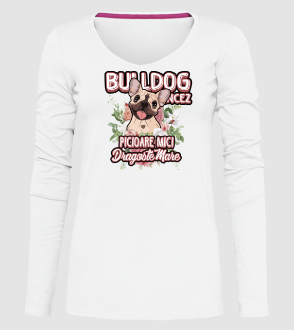 Bulldog francez picioare mici dragoste mare model alb pe tricou