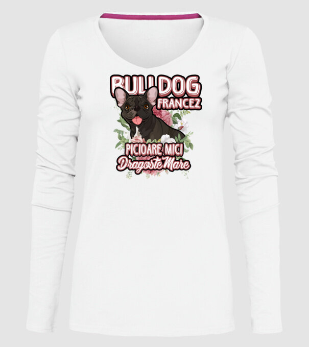 bulldog francez - picioare mici dragoste mare model alb pe tricou