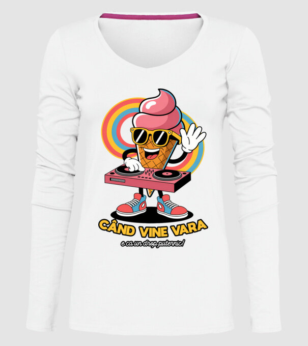 Când vine vara, e ca un drop puternic! model alb pe tricou