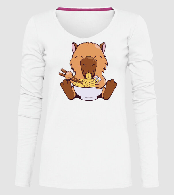 Capibară Ramen model alb pe tricou