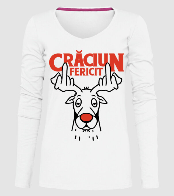 Căprioară de Crăciun antisocială model alb pe tricou