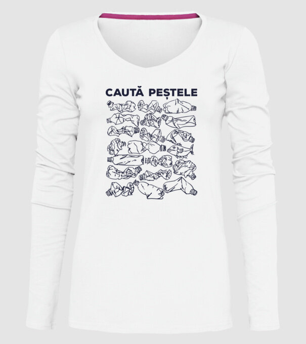 Caută peștele model alb pe tricou