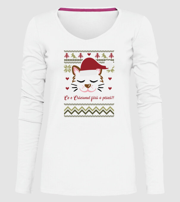 Ce e Crăciunul fără o pisică?! model alb pe tricou