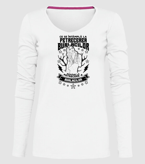 Ce se întâmplă la petrecerea burlacilor, rămâne la petrecere a burlacilor model alb pe tricou