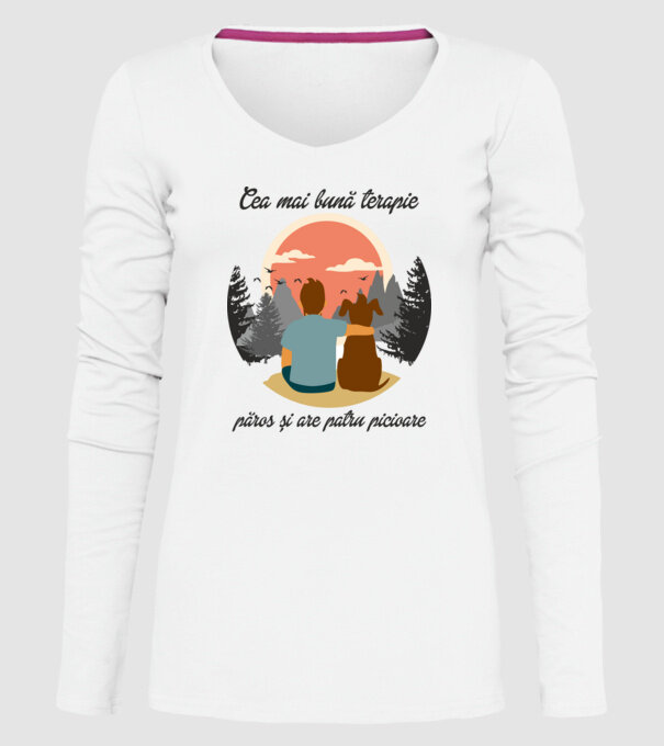 cea mai bună terapie - păros și are patru picioare model alb pe tricou