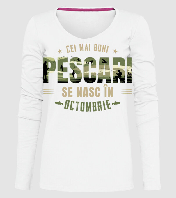 Cei mai buni pescari se nasc în octombrie model alb pe tricou