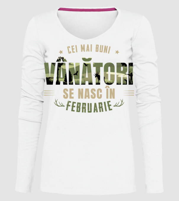 Cei mai buni vânători se nasc în februarie model alb pe tricou